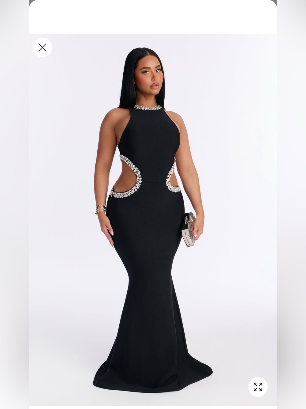 Fashion Nova Black Jeweled Cutout Mermaid Gown